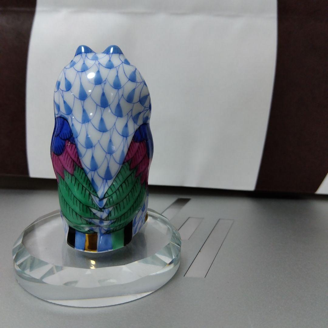 ヘレンド社青と白のフクロウ 陶磁器オブジェ