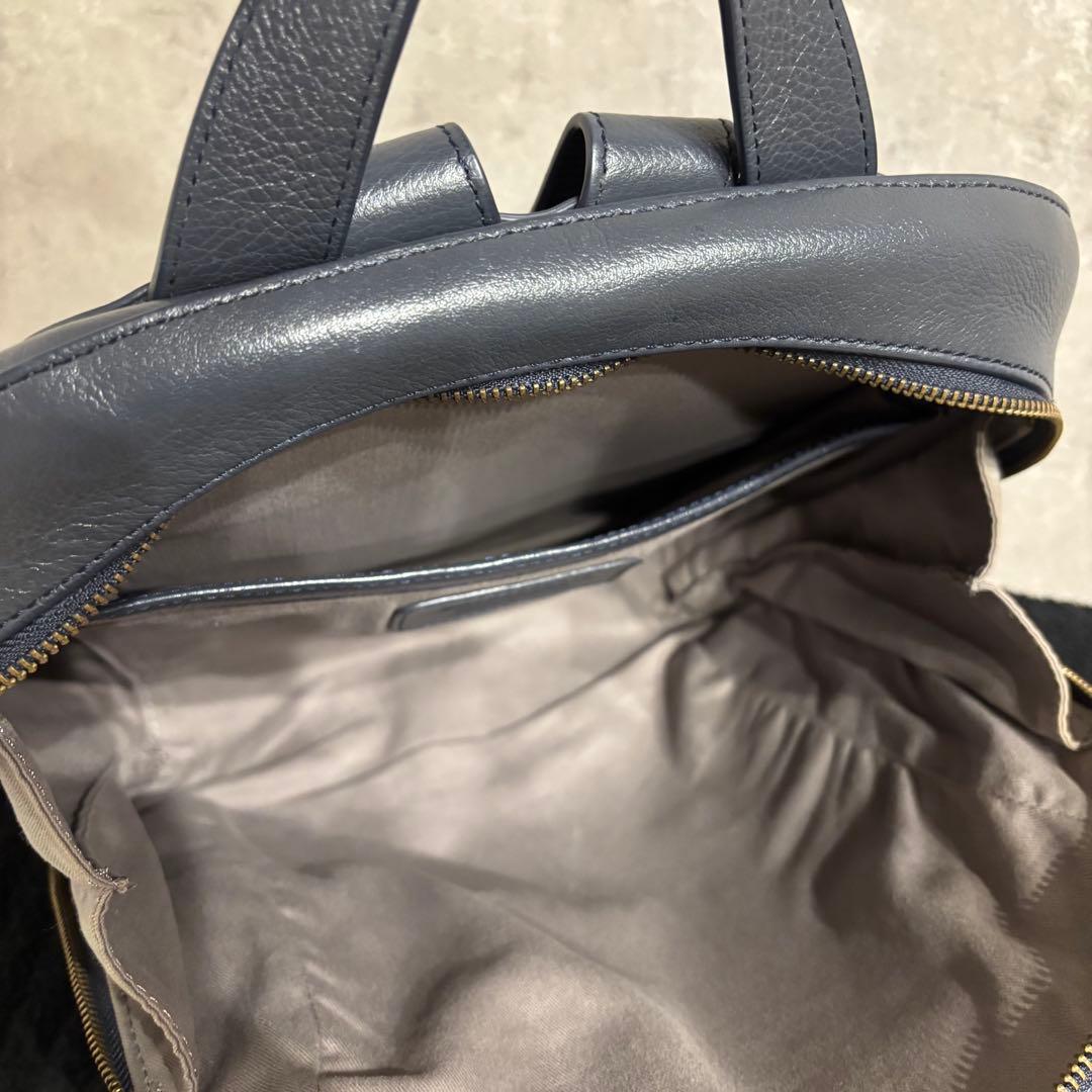 極美品 マザーハウス リュックサック カゼマトウ　レザー シボ革 ネイビー