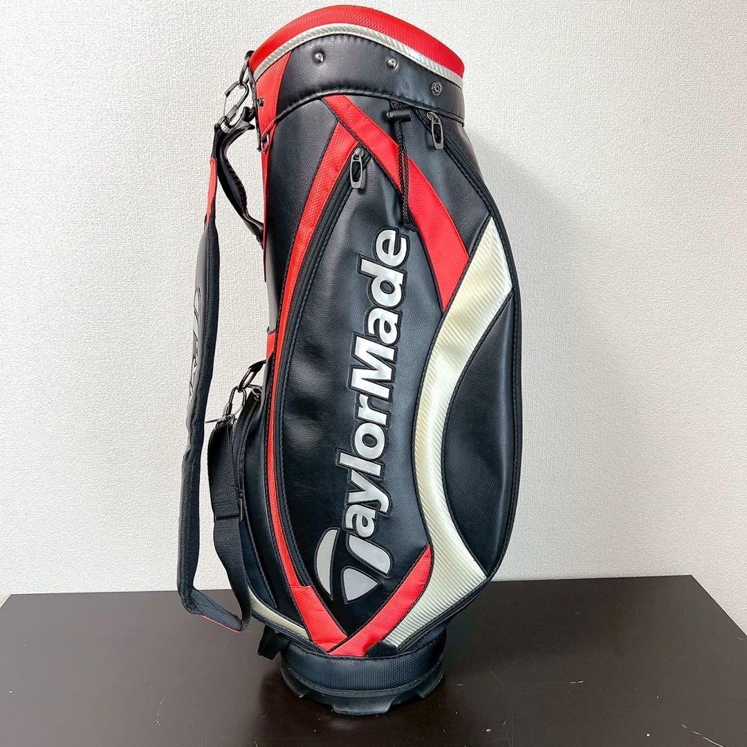 美品 テーラーメイド キャディバッグ 9型 黒×赤 ゴルフ フードカバー 5分割