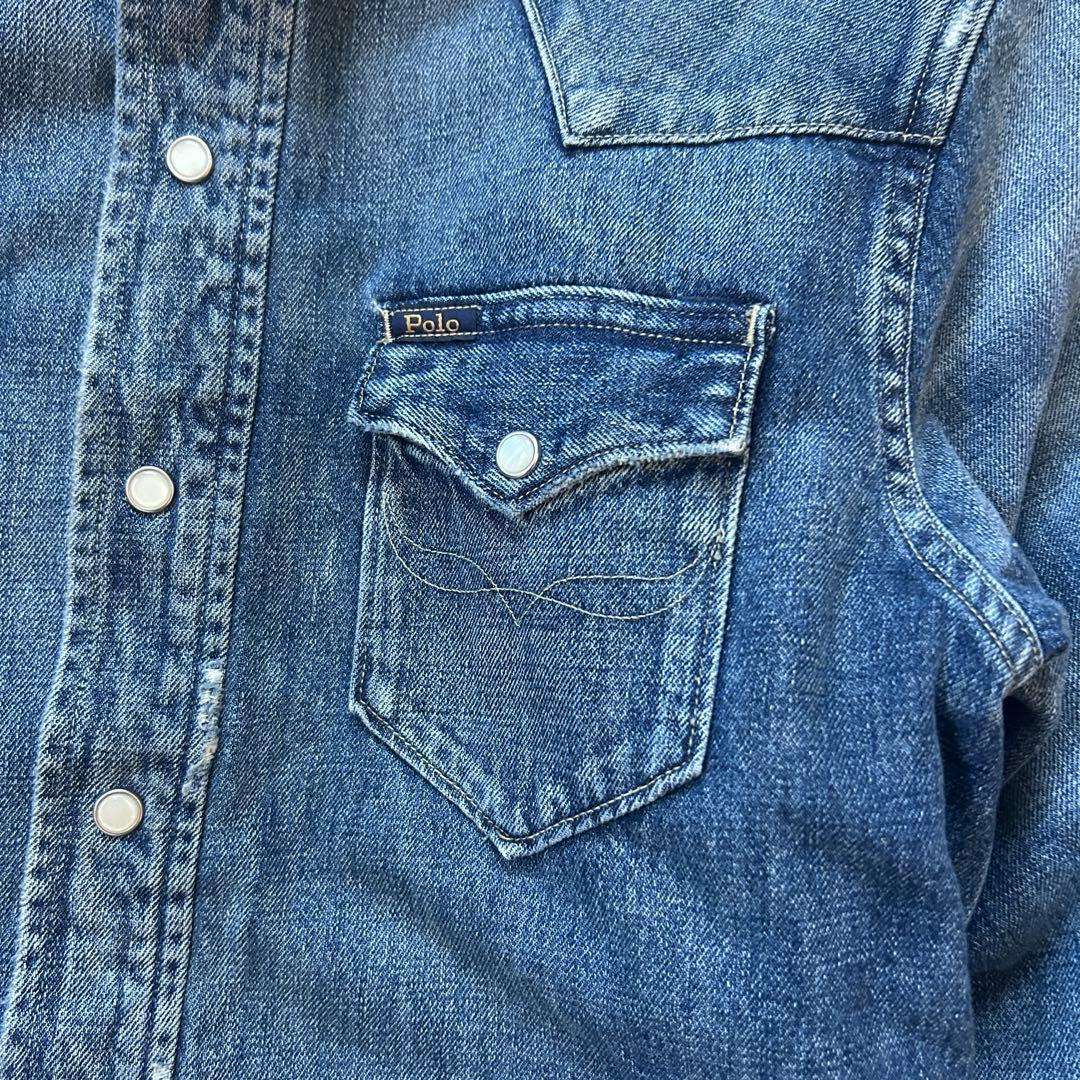 ポロラフルローレン　デニムウエスタンジャケット　ボア　ヴィンテージ加工　XS