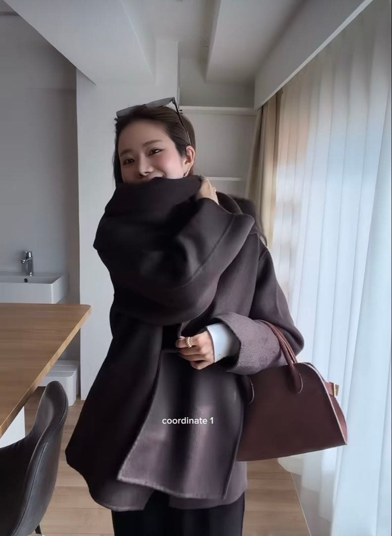 完売品⭐︎ZARA ウール ショートスカーフコート M ブラウン 今期新作