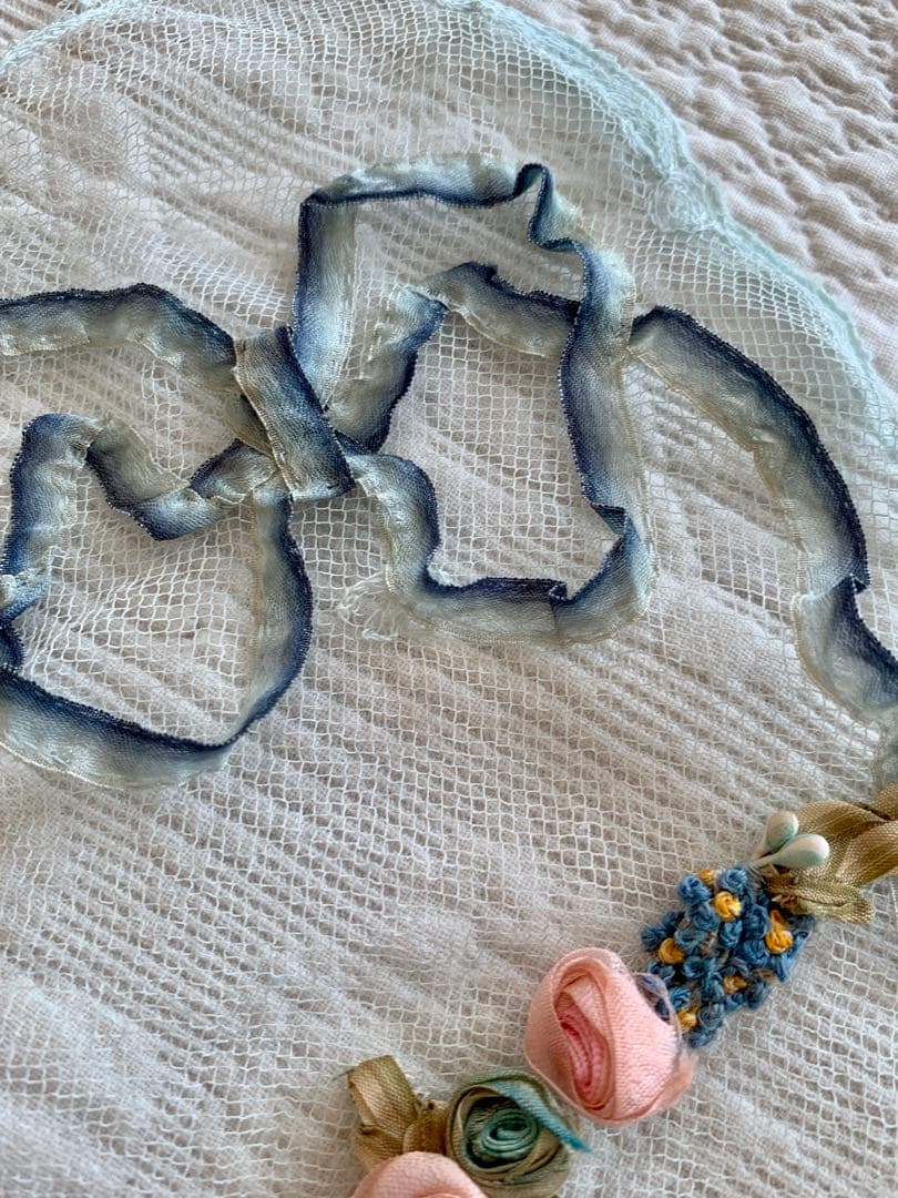 ま*ん様 フランスアンティークチュールレースヴェール※ロココローズモチーフリボン