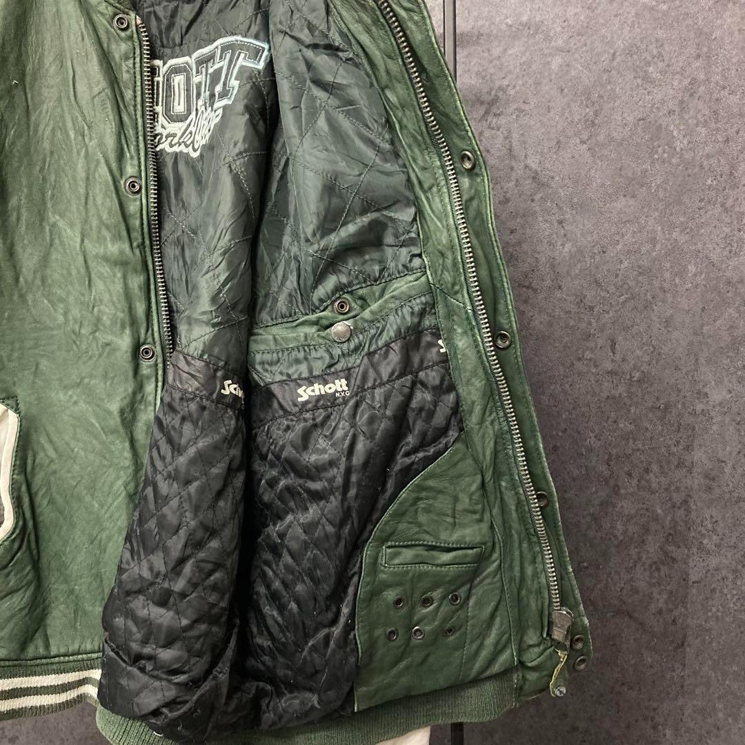 《US古着》ショット レザー スタジャン/レザージャケット 刺繍ロゴ メンズXL