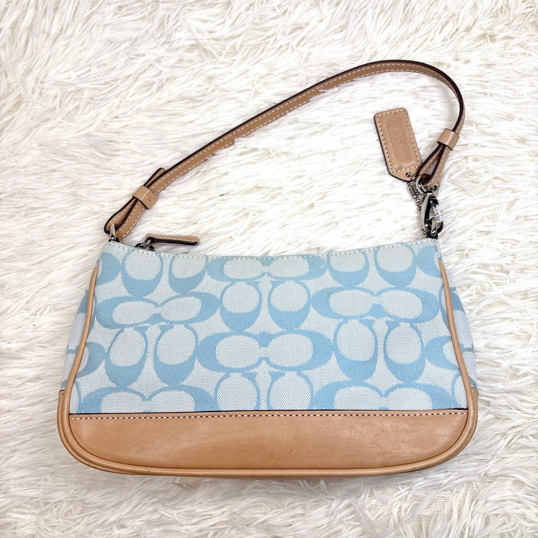 美品✨希少カラー COACH アクセサリーポーチ シグニチャー 水色 y2k