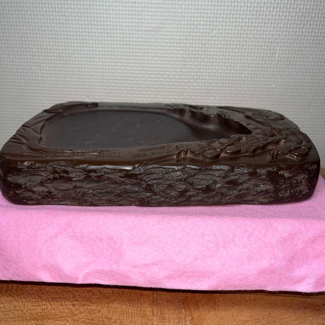 ⭕️赤間硯　曻進堂謹製　永久松鶴亀彫刻　美品　21cm超2kg超　大型　古硯