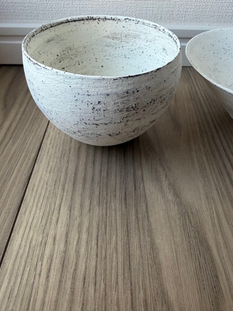 新品　二階堂明弘　焼き締め　三角鉢　丸カップ　白　希少　平鉢　小鉢　丸椀　お椀