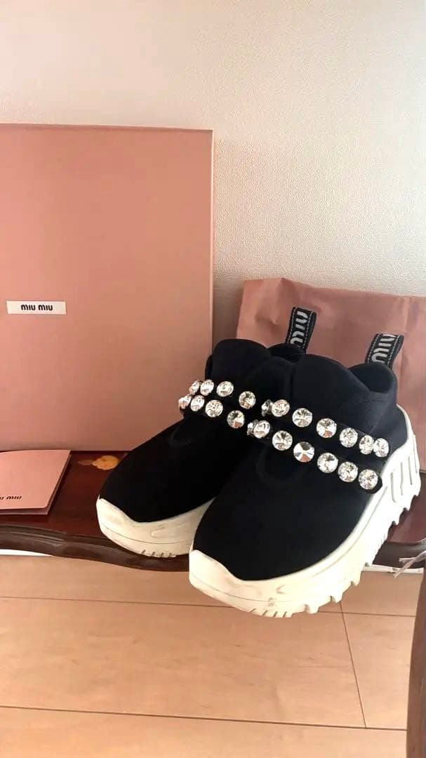 miumiuミュウミュウ クリスタル プラットフォーム ファブリック 23.5