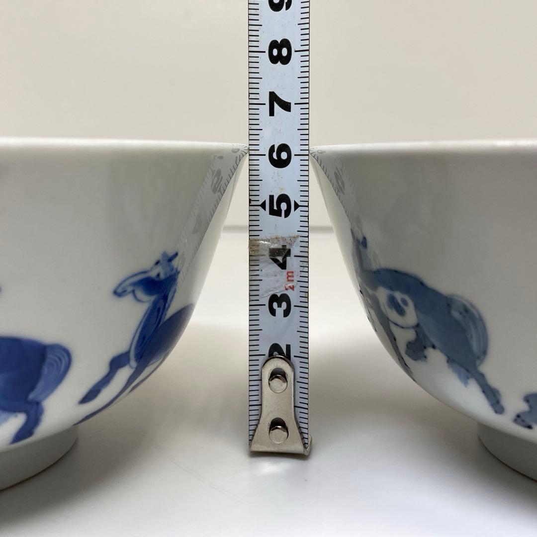 中国清時代 岩深珍蔵 新渡青花 馬図鉢 2客 東キ