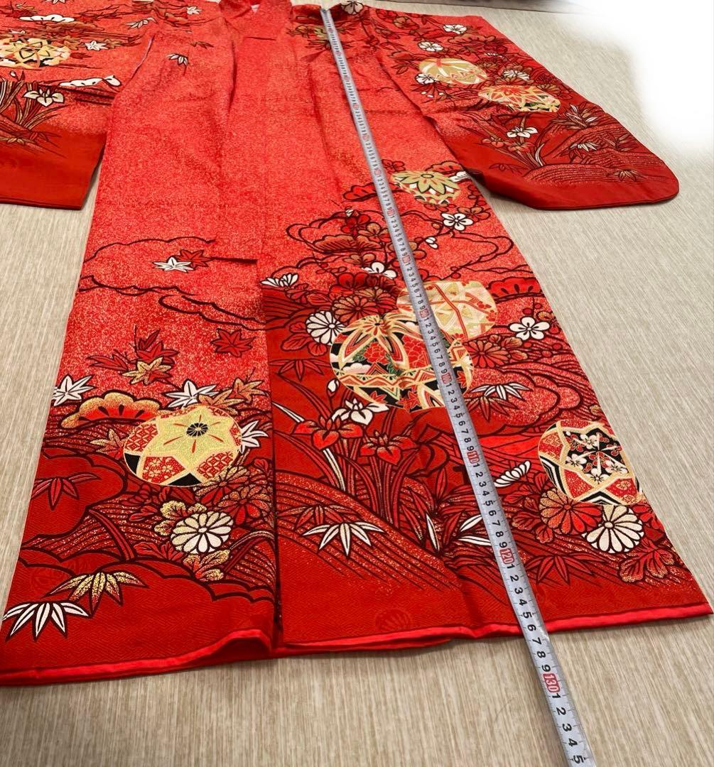 七五三用 赤色 花柄 和風衣装 鞠 着物 襦袢