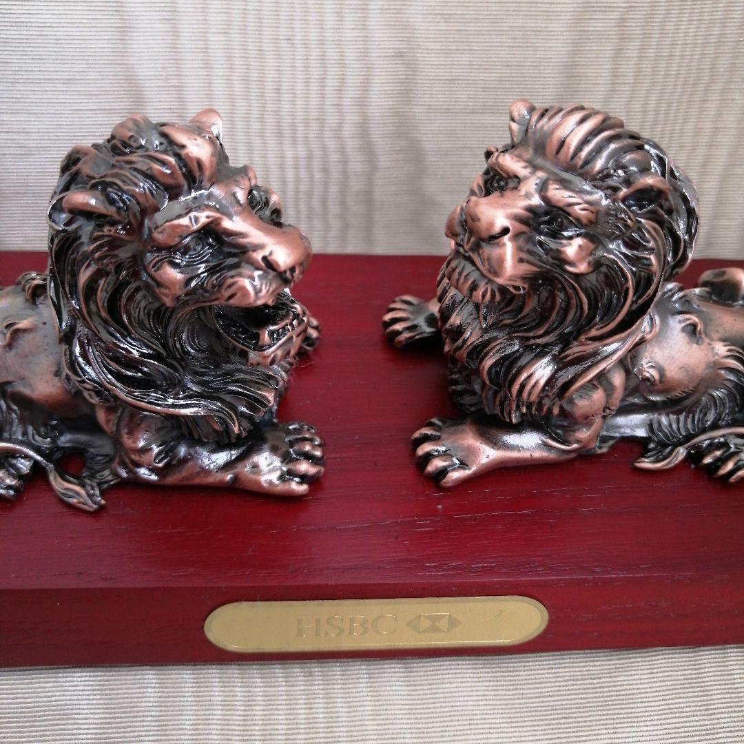 カ*て様 香港HSBC銀行 風水　ブロンズライオン像 2体セット非売品　獅子　箱