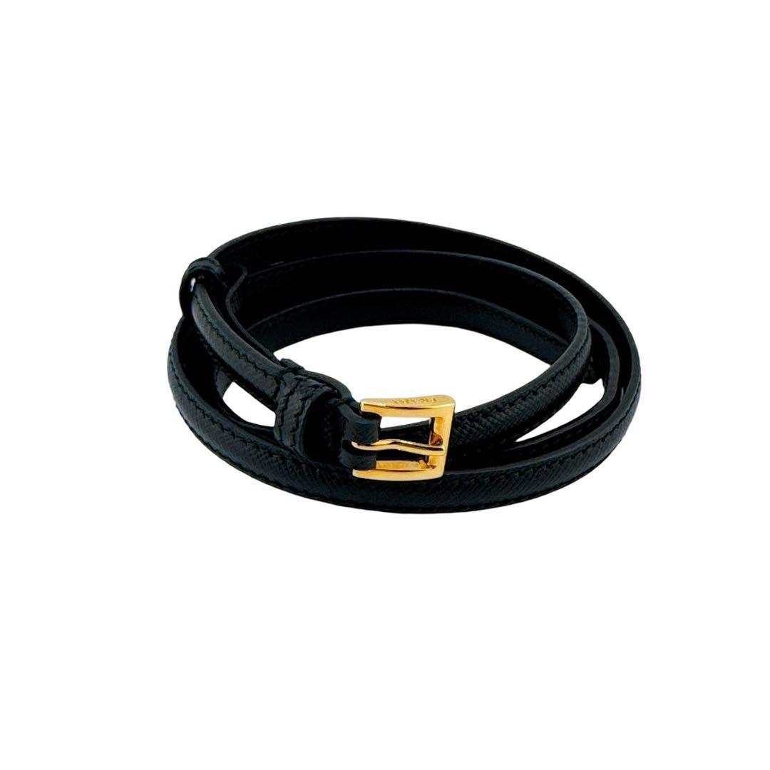 【新品】プラダ サフィアーノ レザー ゴールド金具 ベルト サイズ75 ブラック