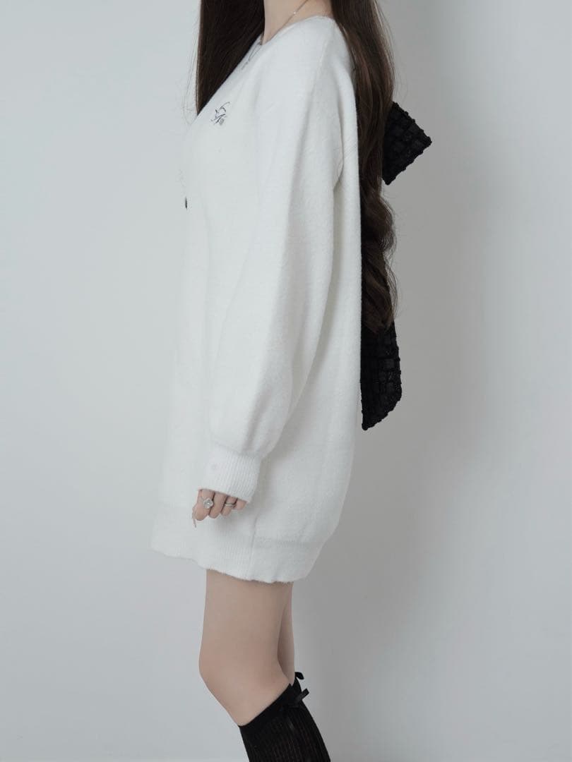 lumignon Tweed ribbon pullover【ホワイト】