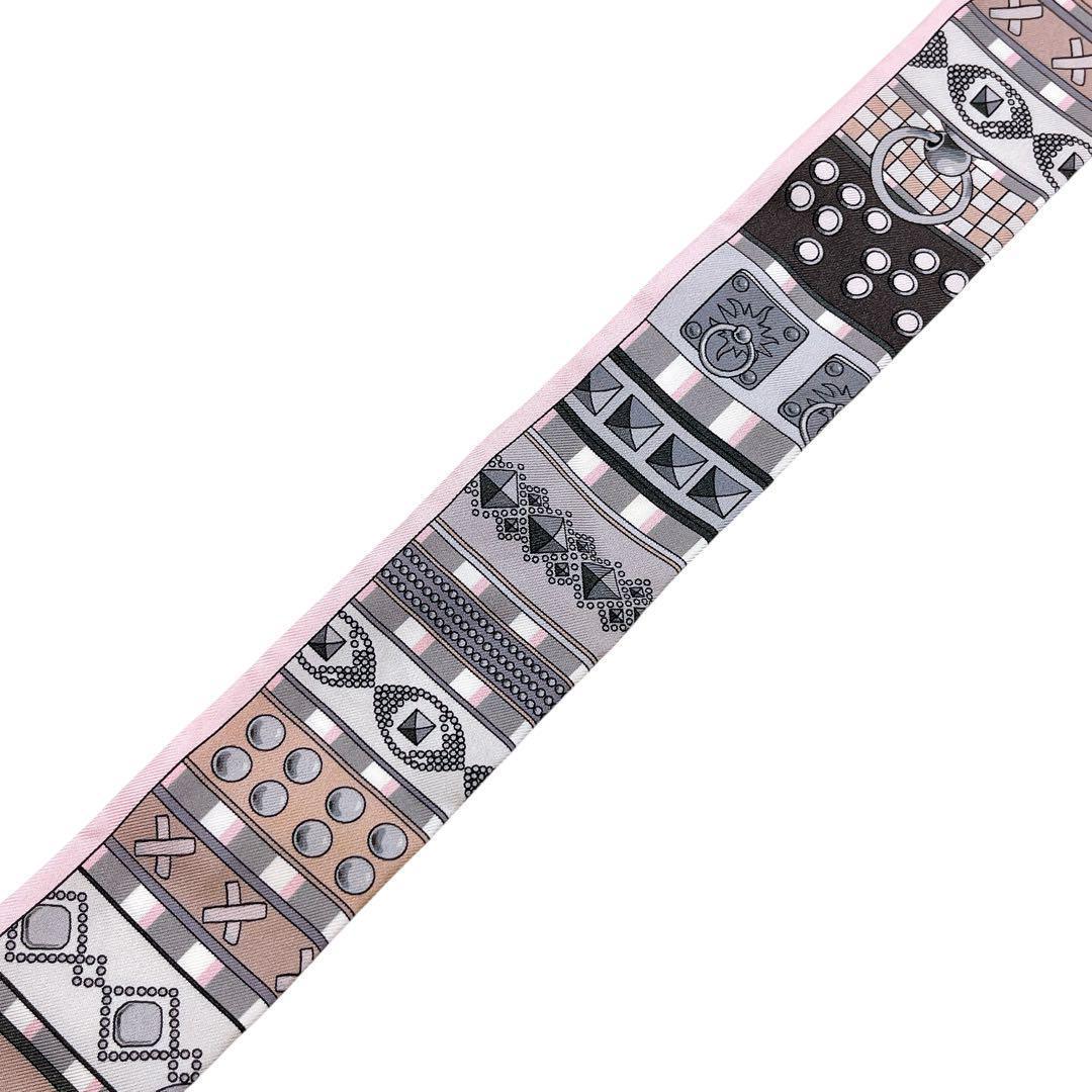 極美品 エルメス ツイリー スカーフ コリエドシアン ピンク グレー