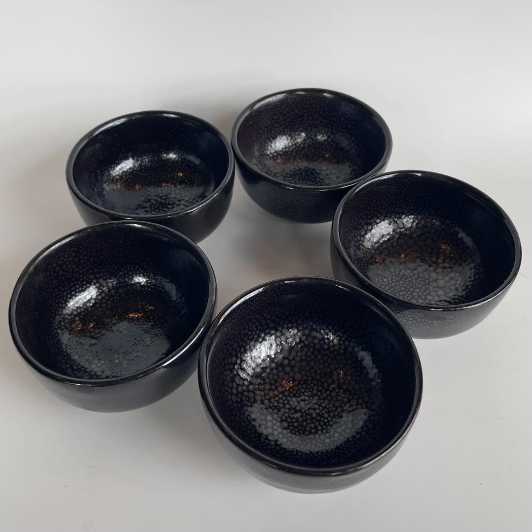 中国博山 油滴天目 雨滴 山東 酒盃 杯 ぐい呑 湯のみ 湯呑 茶道具 ５客揃