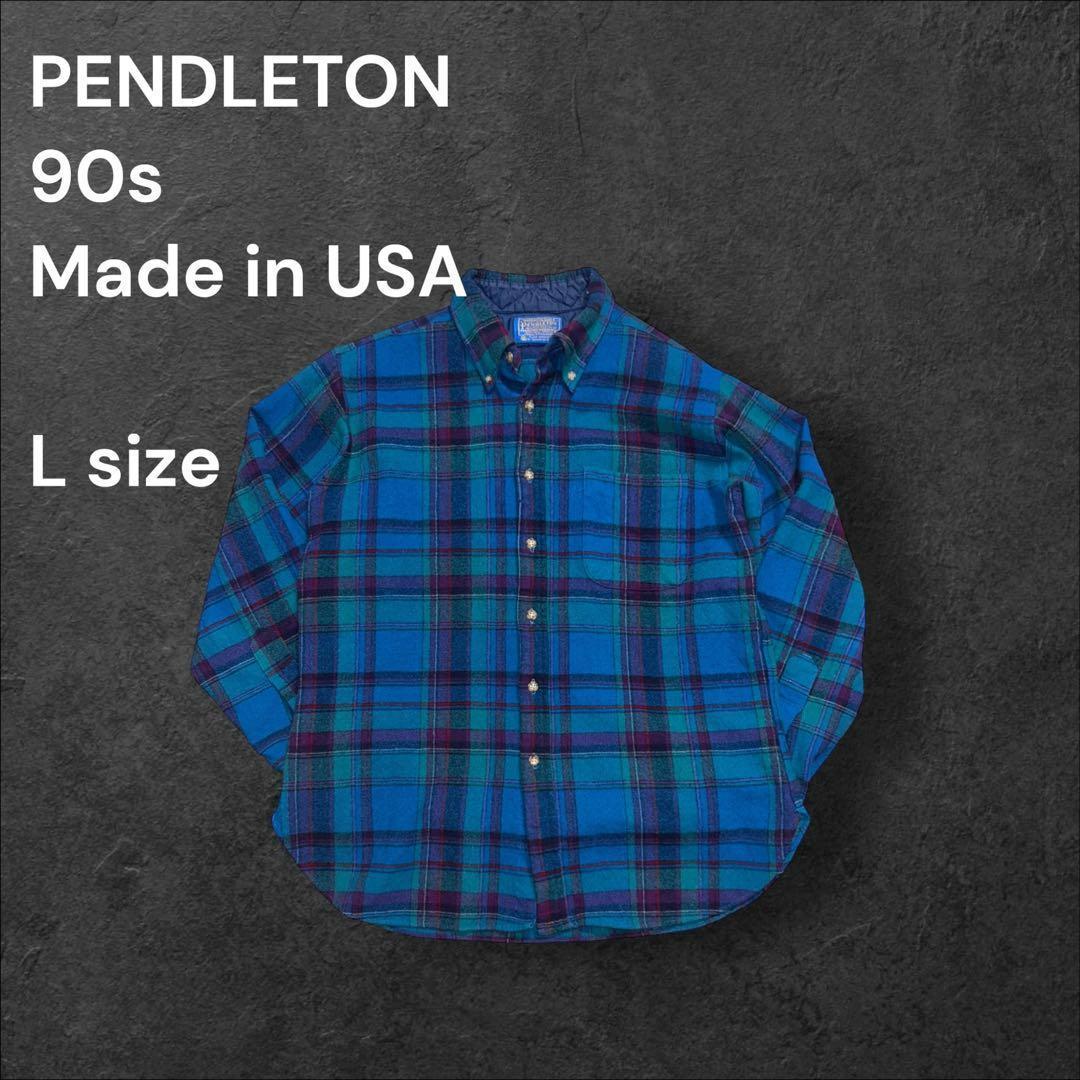 90sUSA製PENDLETON ウールシャツ ネルシャツ チェック ネイティブ