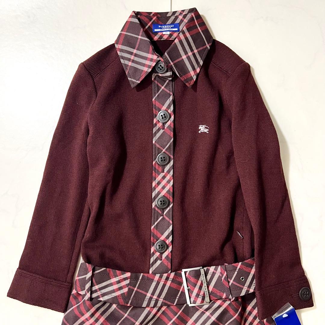 未使用タグ付 バーバリーブルーレーベル ワンピース ノバチェック ベルト ニット