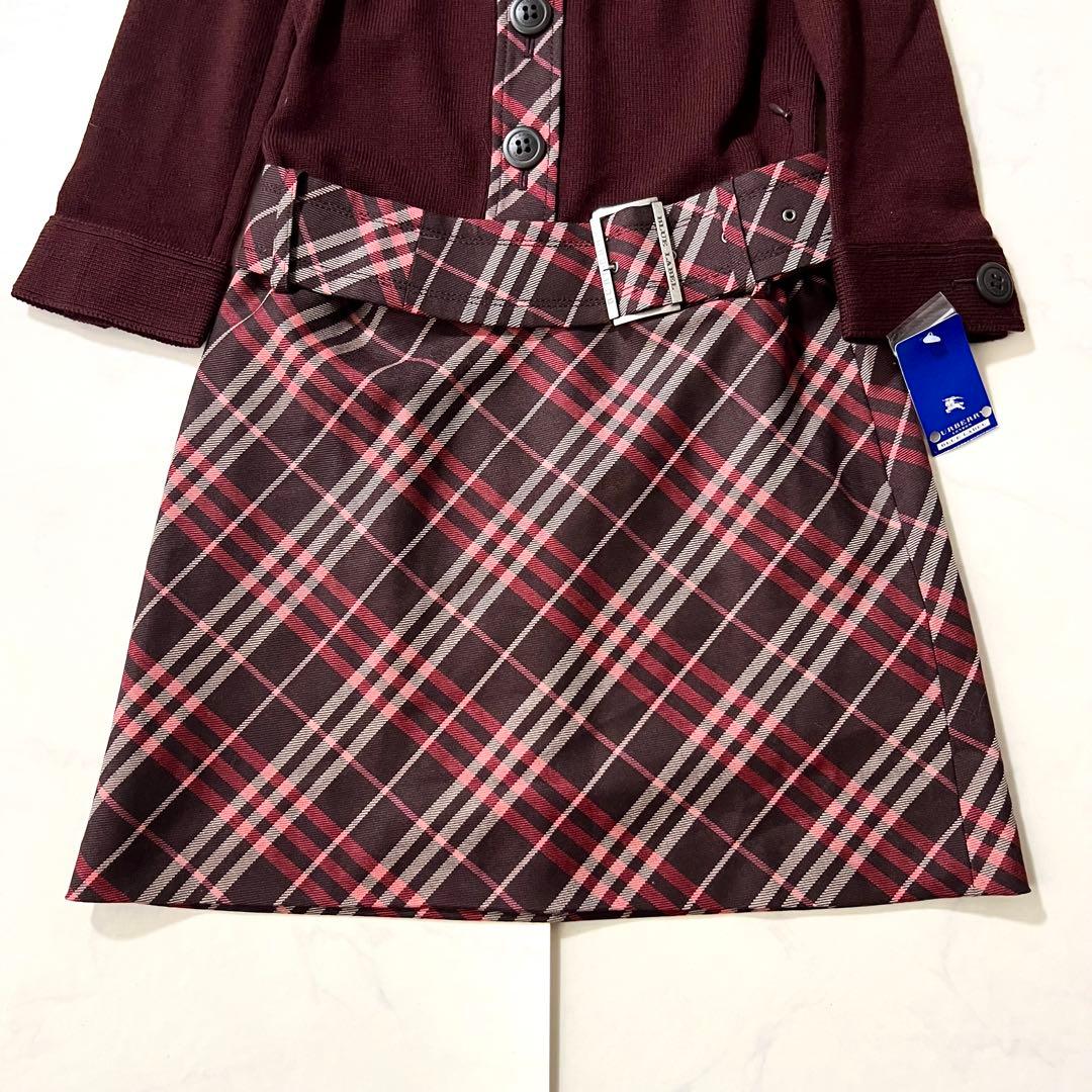 未使用タグ付 バーバリーブルーレーベル ワンピース ノバチェック ベルト ニット