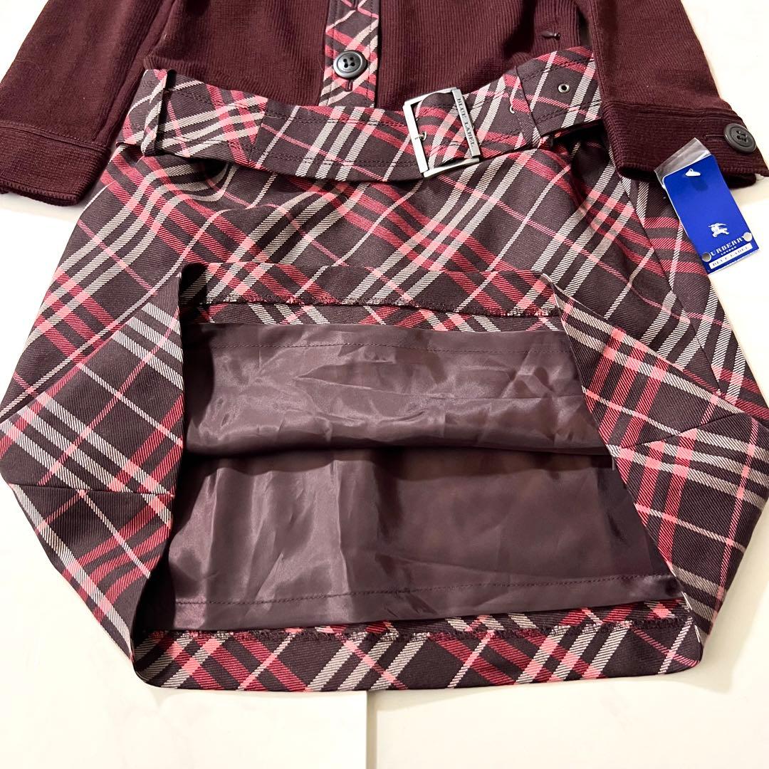 未使用タグ付 バーバリーブルーレーベル ワンピース ノバチェック ベルト ニット