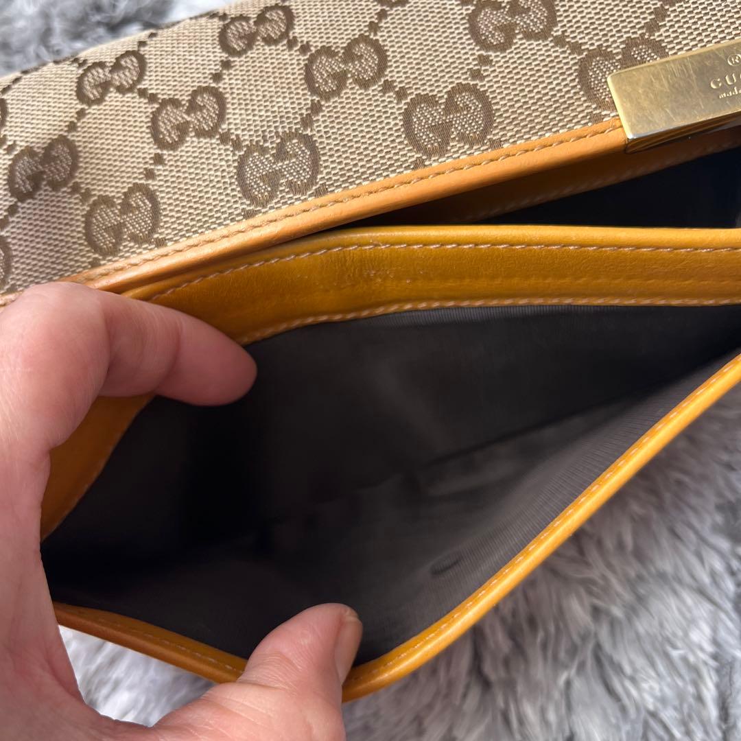 良品✨GUCCI GGキャンバス 長財布 からし色 イエロー ロゴプレート