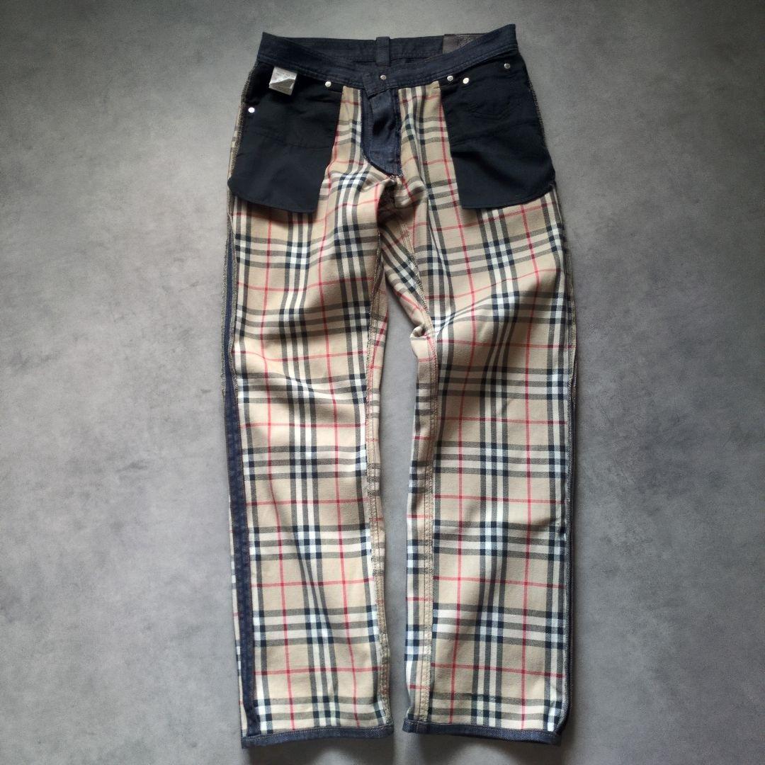 濃紺 バーバリー 総裏地 ノバチェック デニムパンツ 日本製 三陽商会