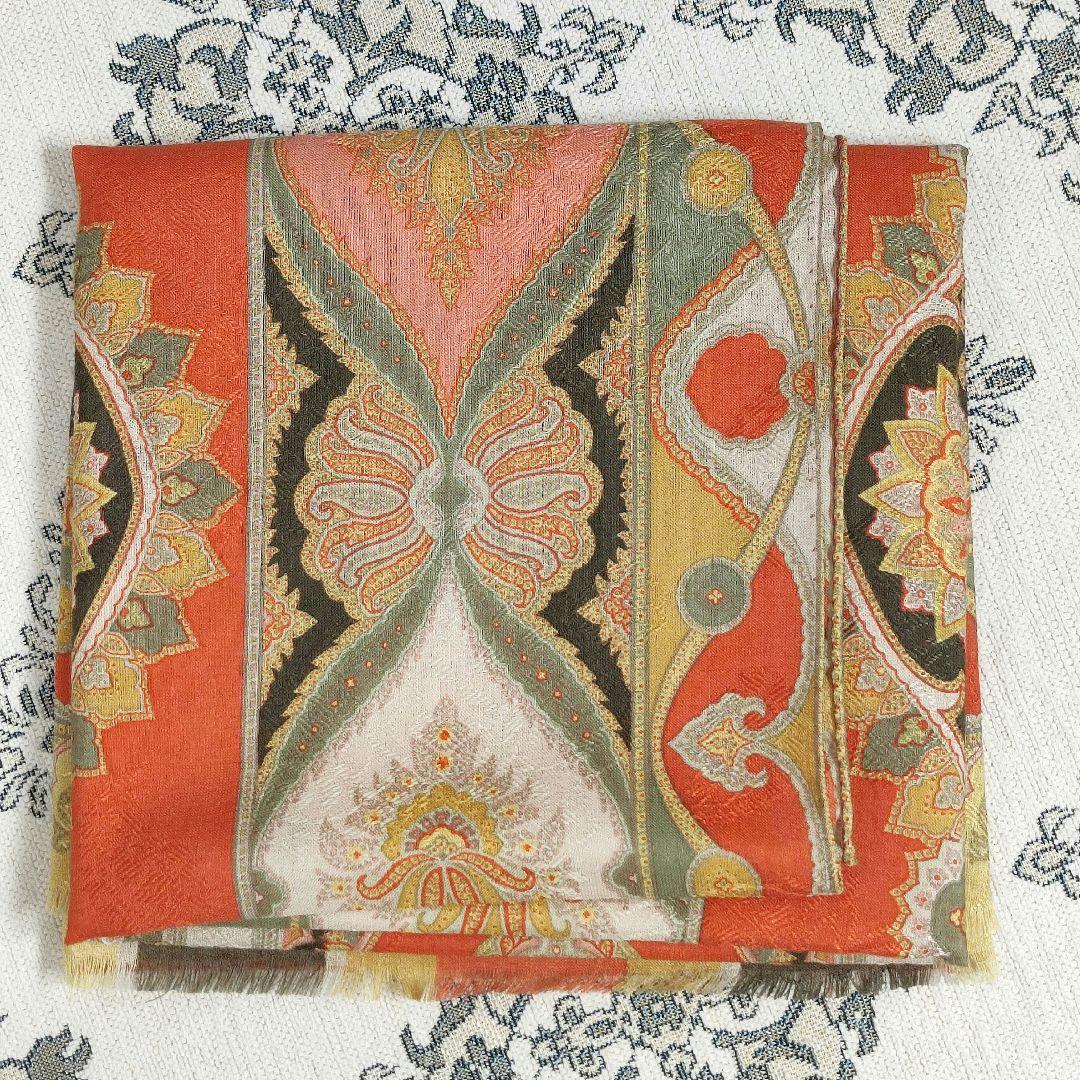 極美品　ETRO　ストール　ショール　ウール／シルク　ITALY　オリエンタル柄