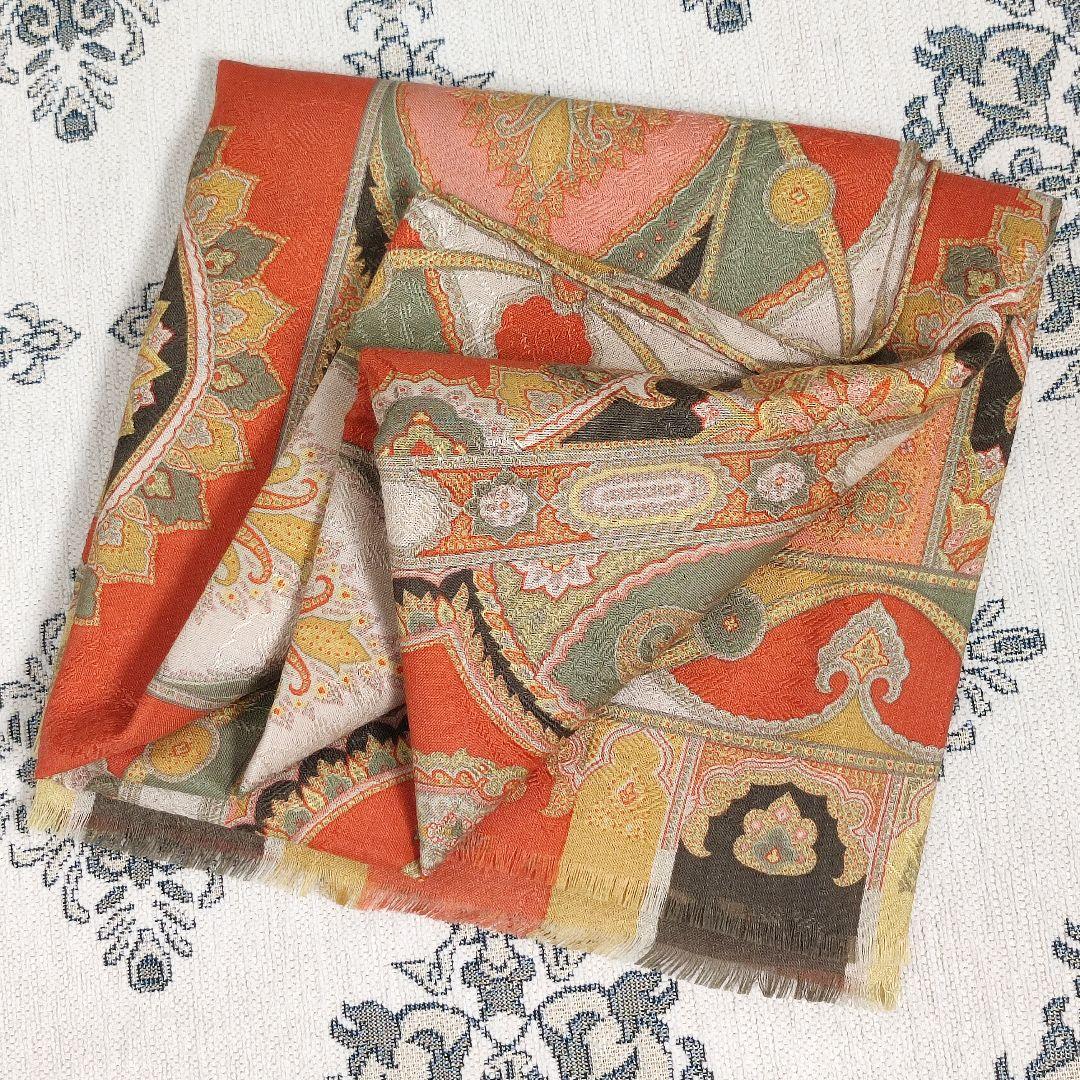 極美品　ETRO　ストール　ショール　ウール／シルク　ITALY　オリエンタル柄
