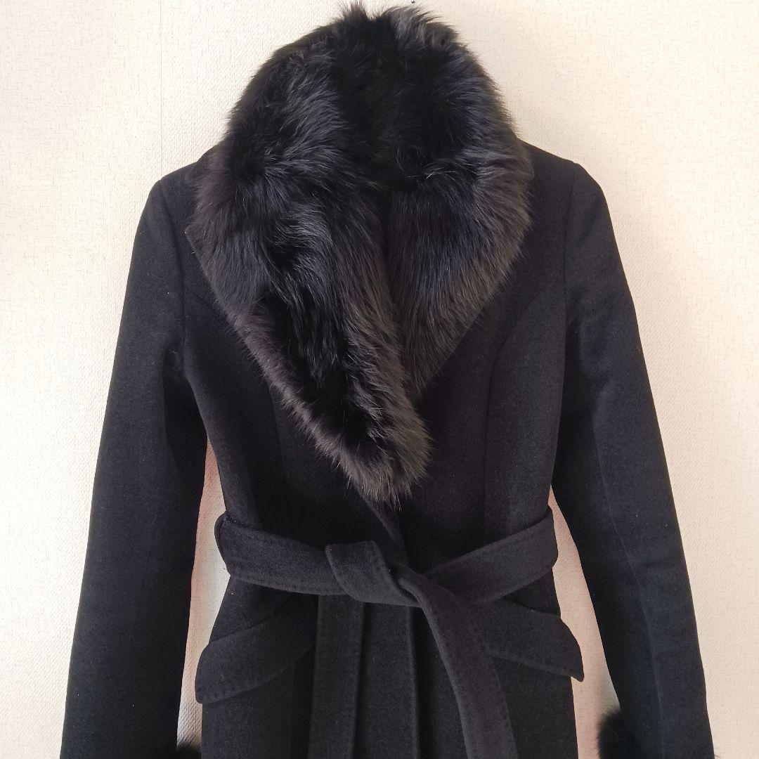 美品 MATERIA ロングコート フォックスファー ウール アンゴラ素材 黒
