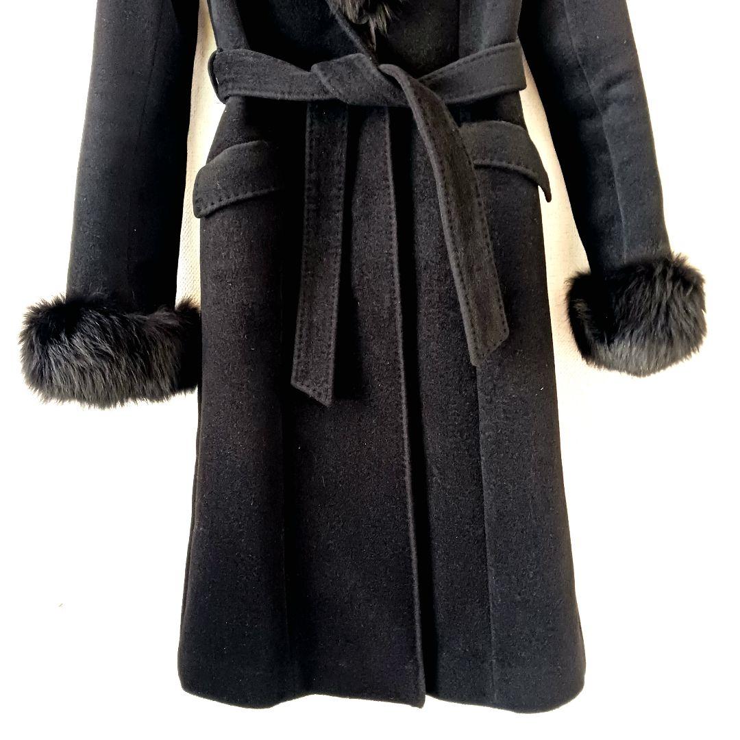 美品 MATERIA ロングコート フォックスファー ウール アンゴラ素材 黒