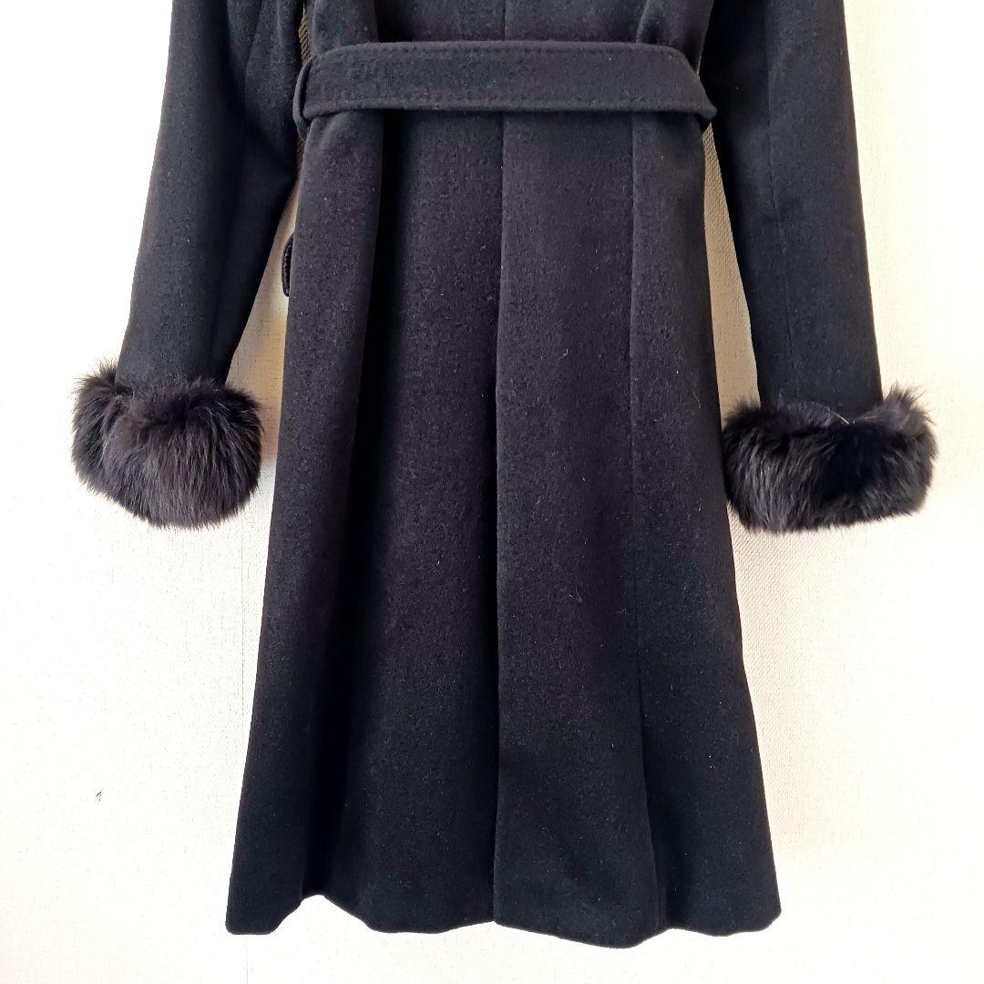美品 MATERIA ロングコート フォックスファー ウール アンゴラ素材 黒