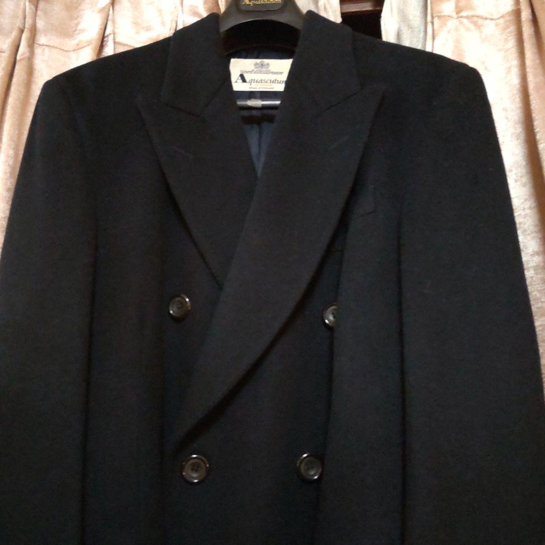 Aquascutum 黒 ダブルブレスト チェスターコート ウール100%
