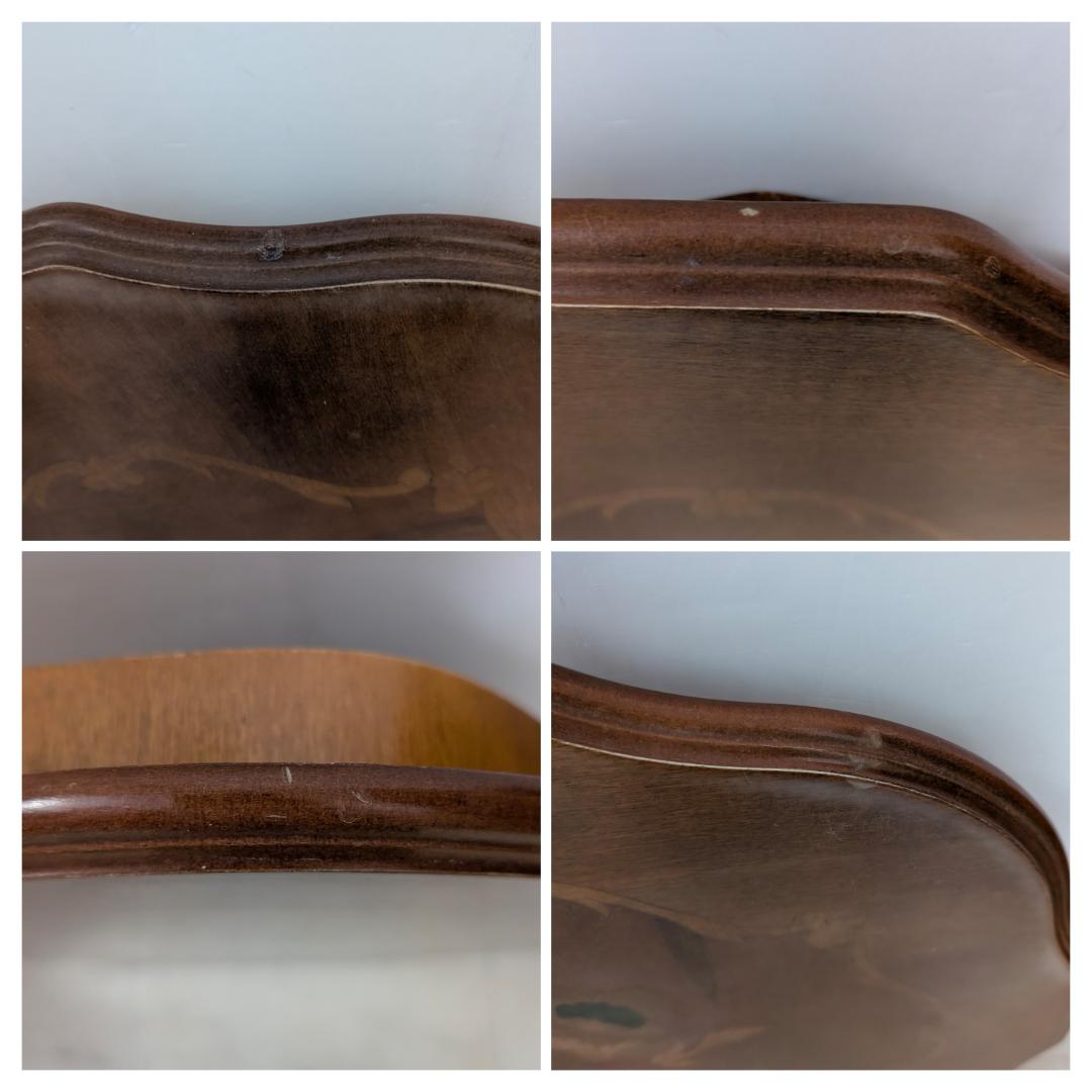 イタリア製 猫脚 ウッド サイドテーブル 象嵌細工 ビーチ 無垢材 ビンテージ