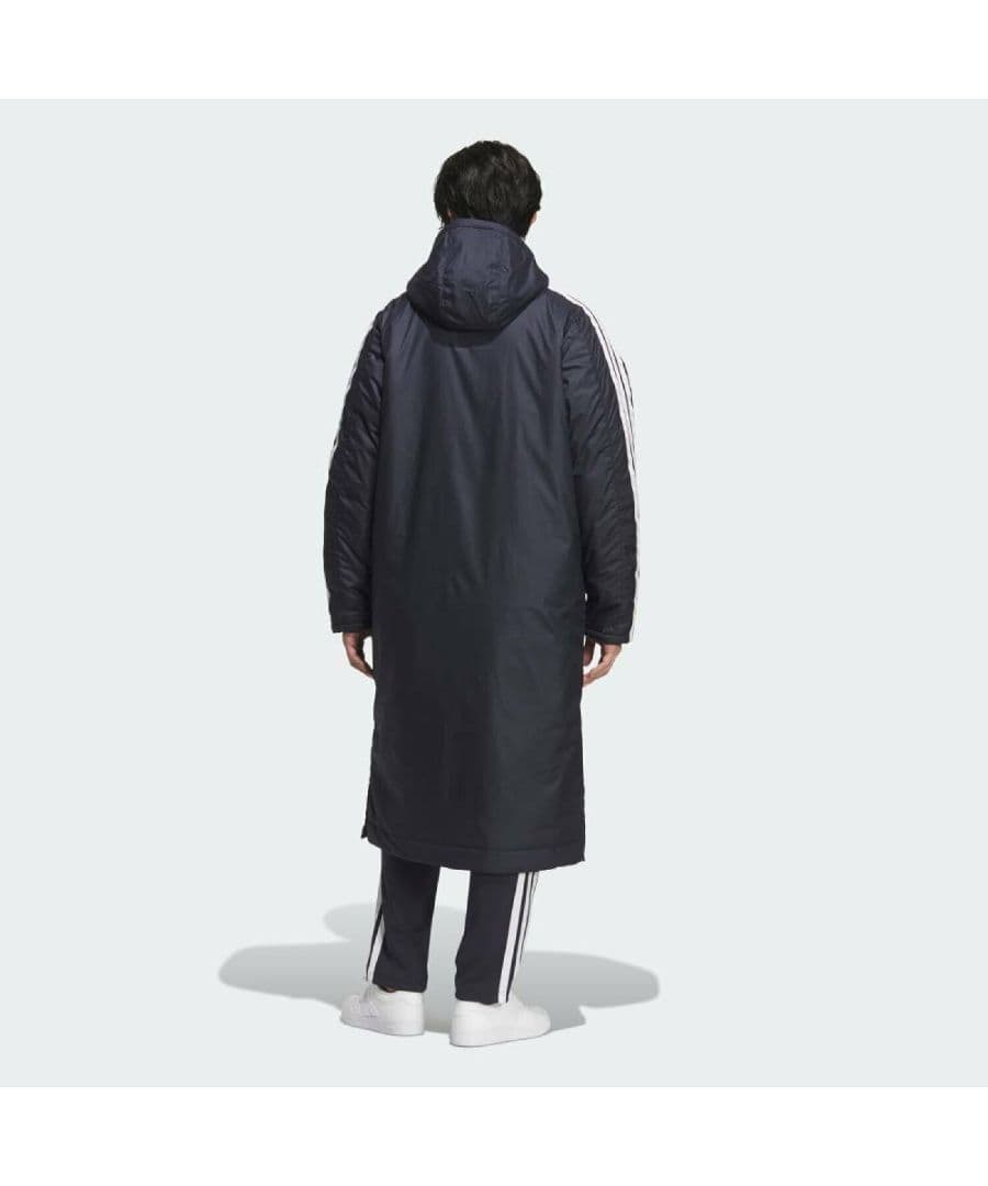 XXL アディダス 中綿 裏ボア ベンチコート　ロング ジャケット 黒 ブラック