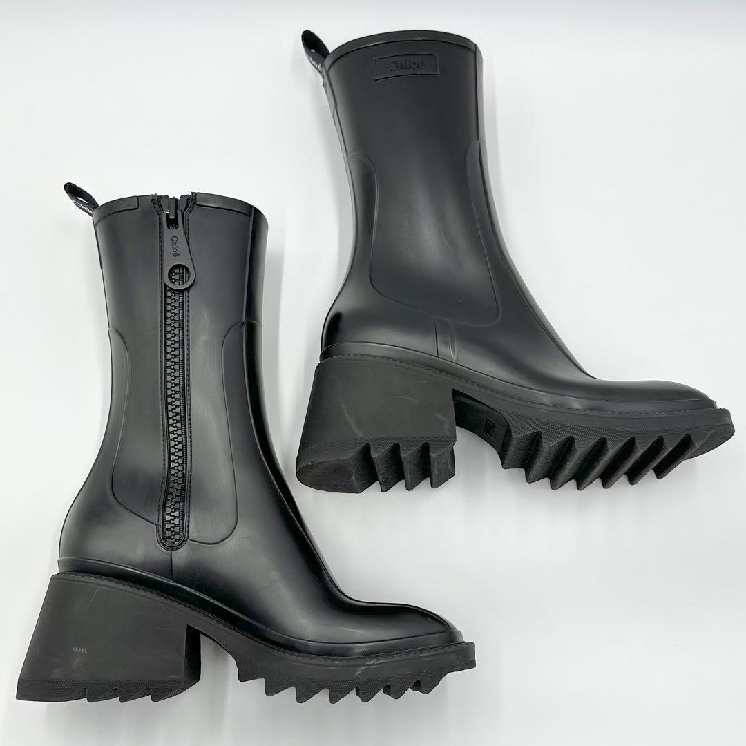 Chloe BETTY レインブーツ サイドジップ ラバーソール 黒 35