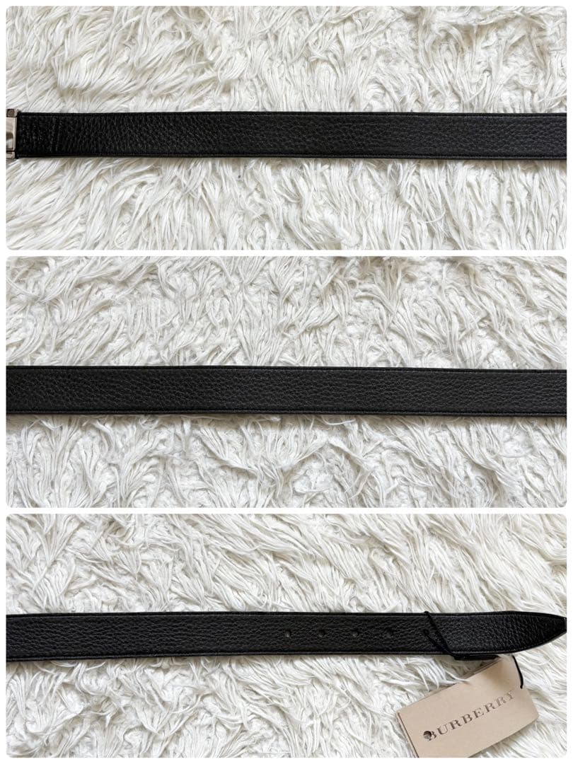 未使用タグ付き　バーバリー エンボス加工　本革レザーベルト　箱付き　ブラック