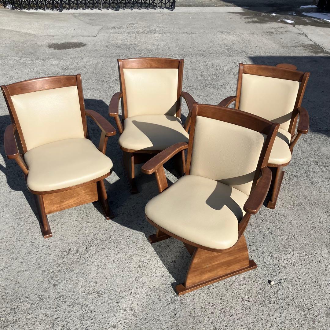 ③ 北欧レトロ 丸栄木工所 天然木製 回転式椅子 アームチェア ダイニングチェア