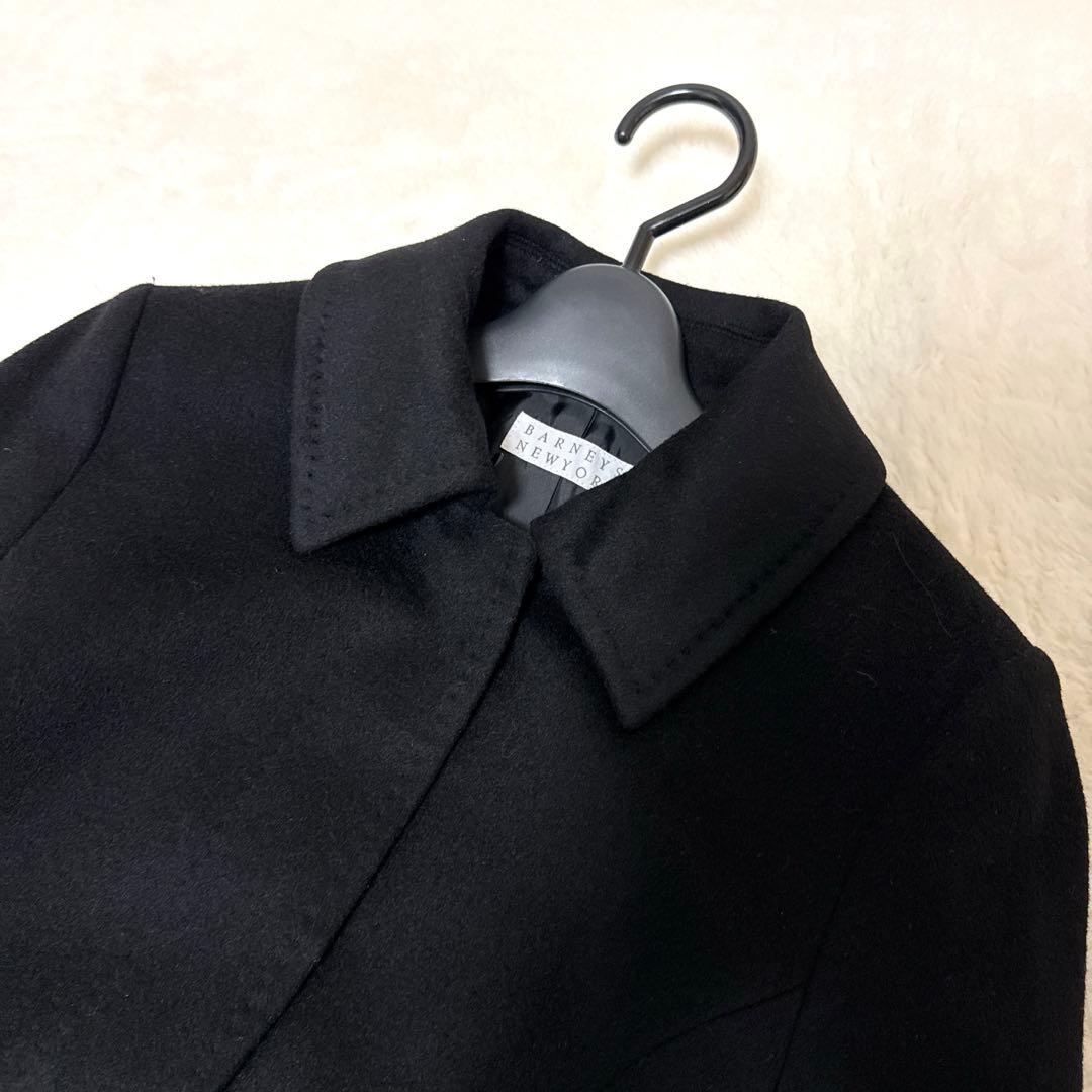 極美品バーニーズニューヨーク フォックスファーコート カシミヤ100% 黒 38
