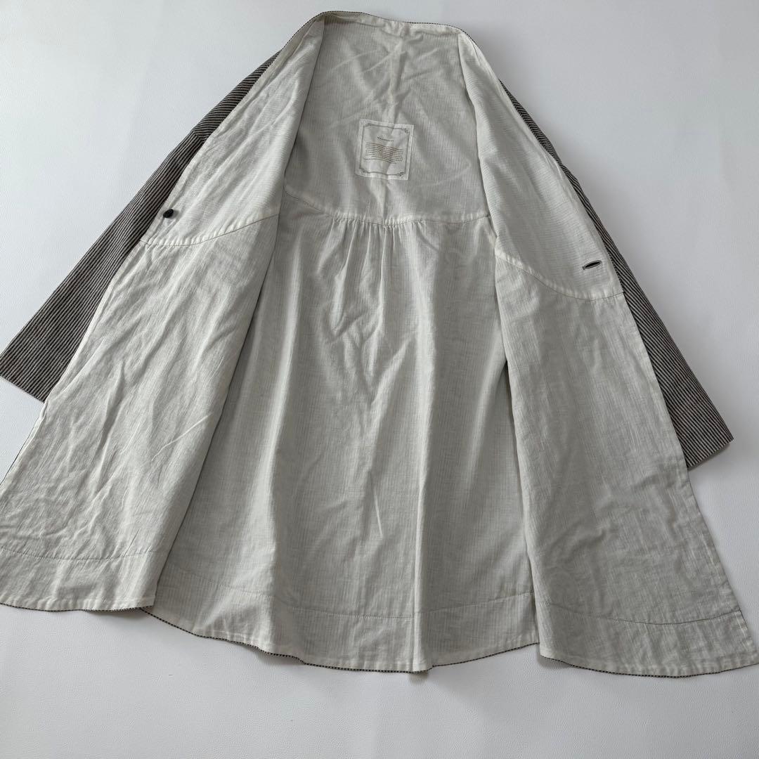 ヴェリテクール ノーカラーコート 二重仕立て ストライプ 日本製