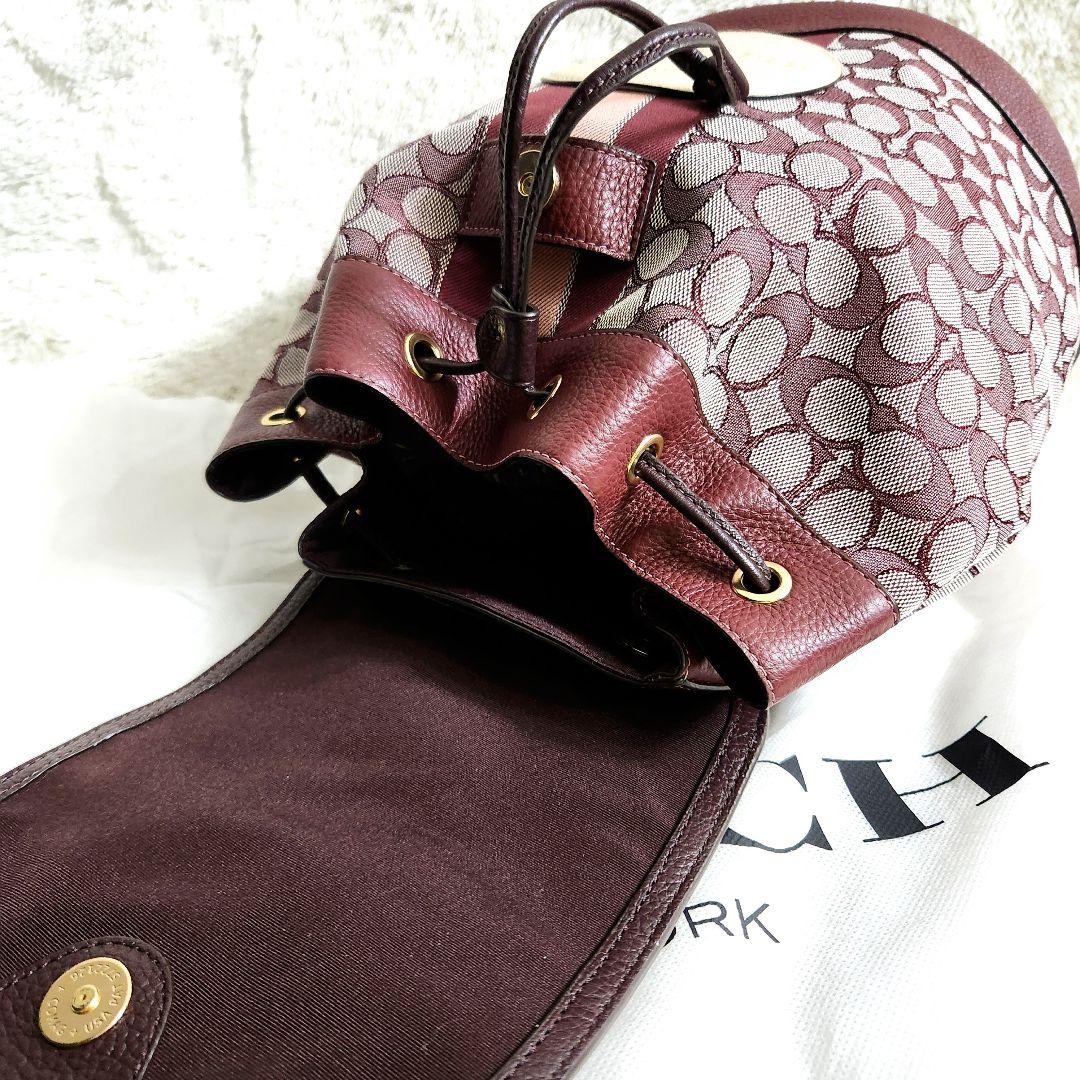 新品未使用　コーチ　デンプシー　本革　リュック　シグネチャー　ワインレッド