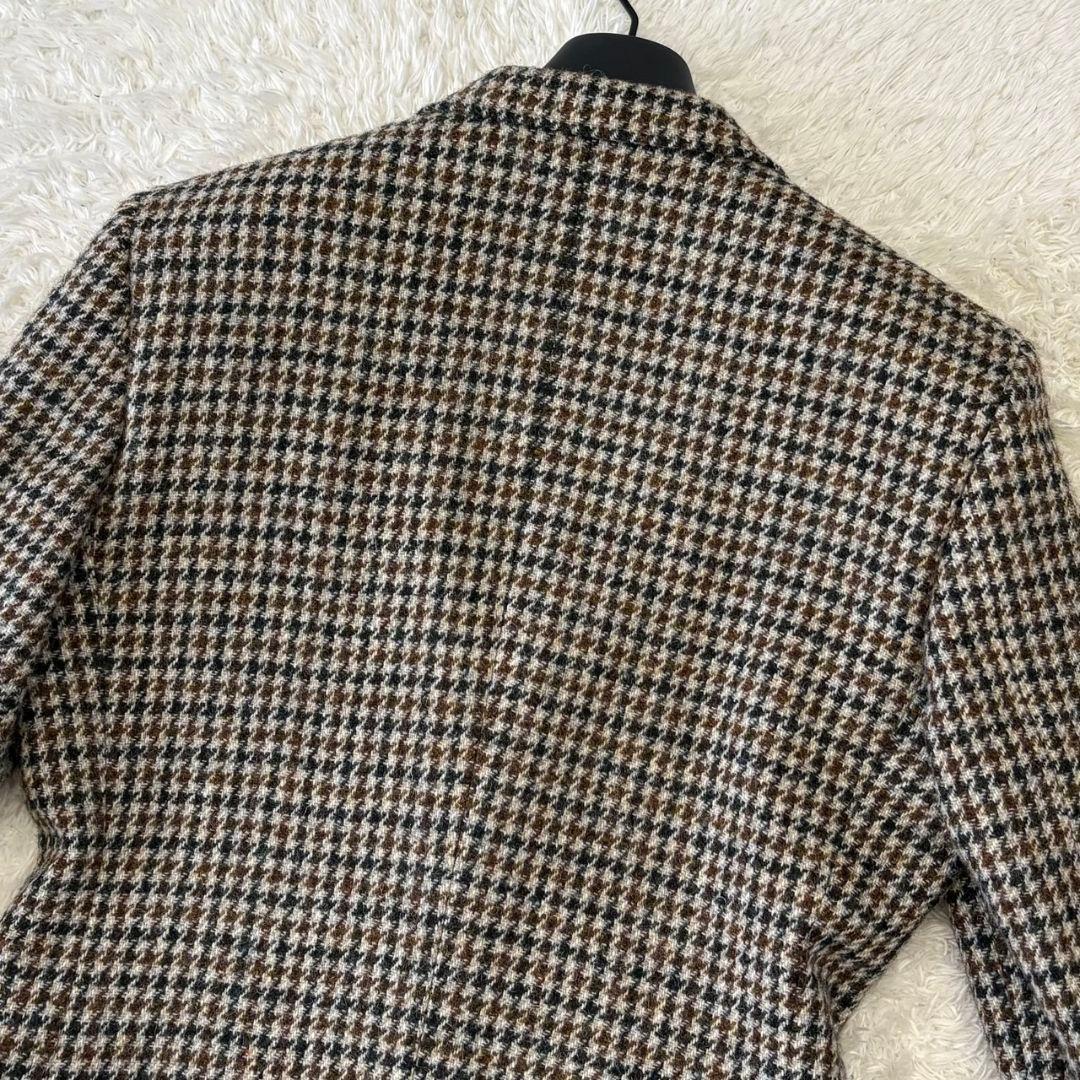 ハリスツイード テーラードジャケット 千鳥柄 総柄 ウール L 総裏地