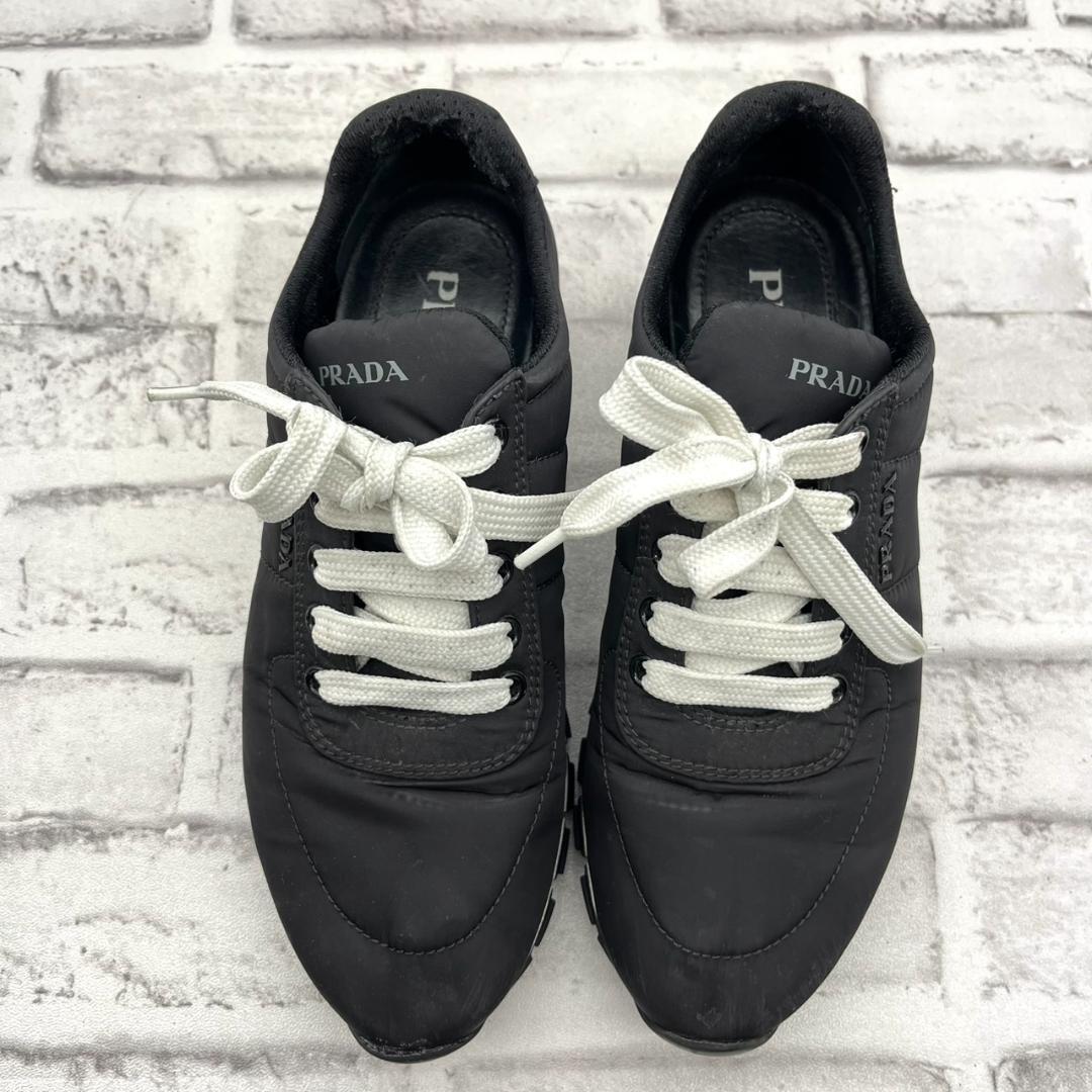 プラダ スニーカー ロゴ金具 ナイロン ブラック 黒 レディース 23.5cm