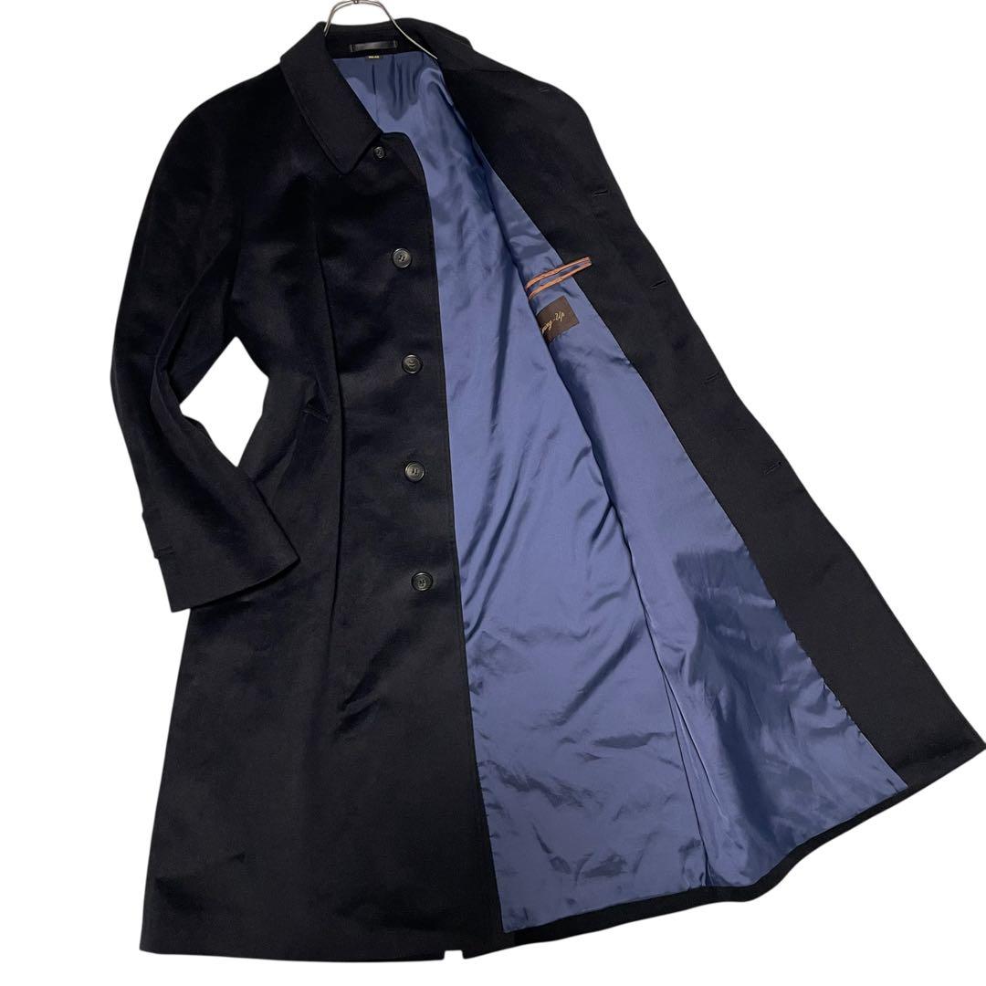 カシミヤ20%×極美品【vintage】マキシ丈比翼チェスターコート 黒 XL