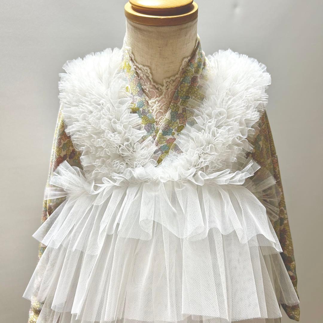 被布エプロン【スノーフリル】チュール被布　被布ドレス　七五三　3歳着物