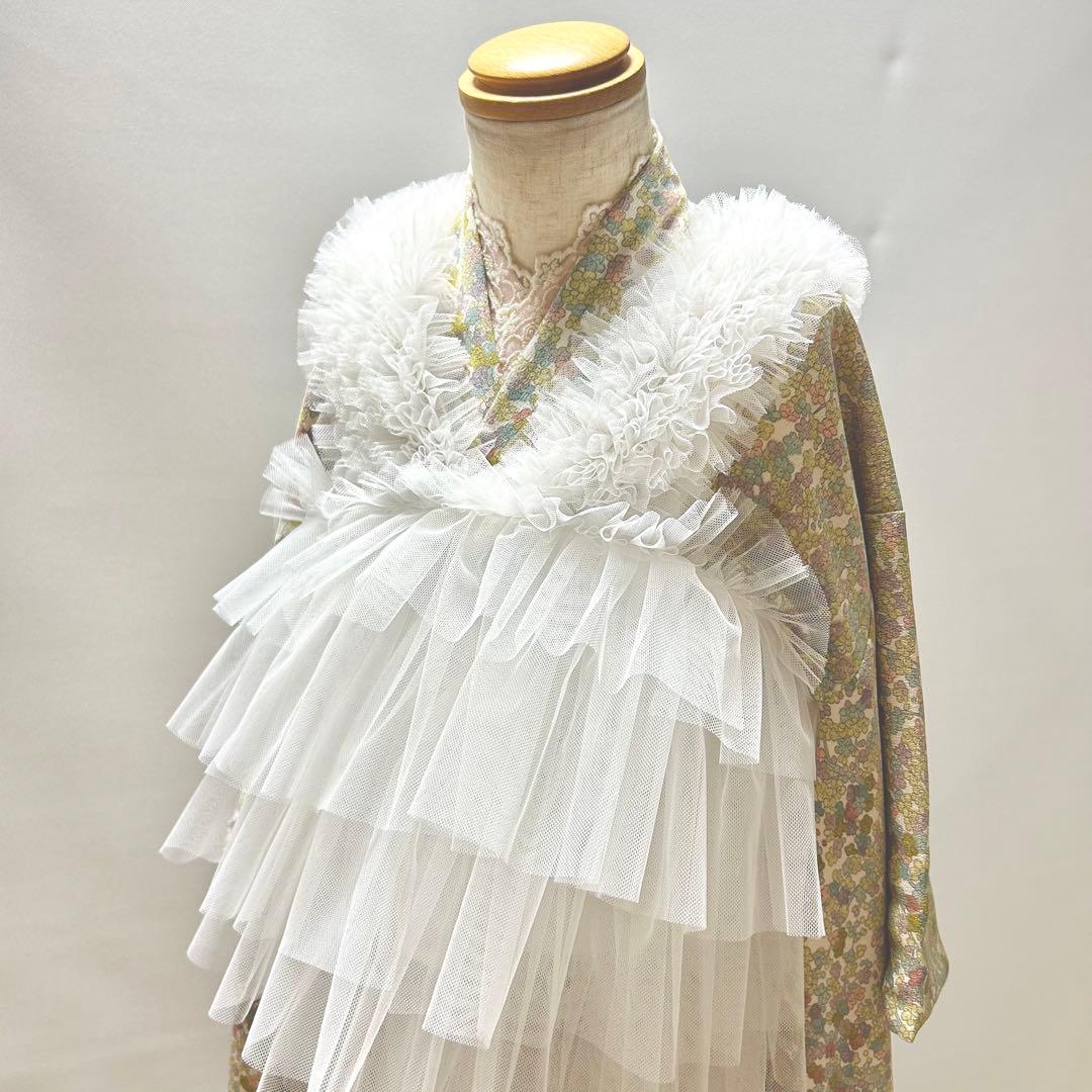 被布エプロン【スノーフリル】チュール被布　被布ドレス　七五三　3歳着物