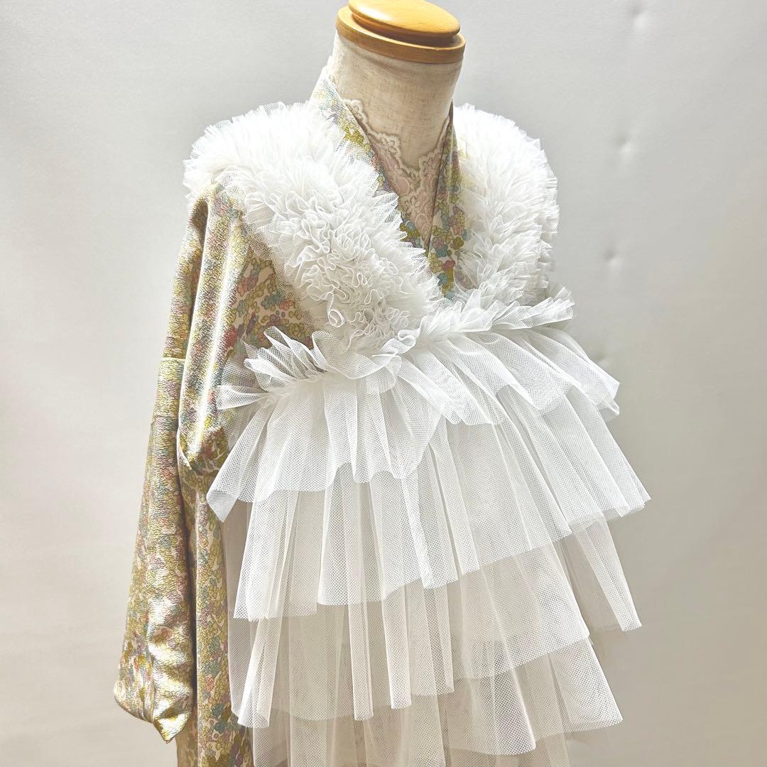 被布エプロン【スノーフリル】チュール被布　被布ドレス　七五三　3歳着物