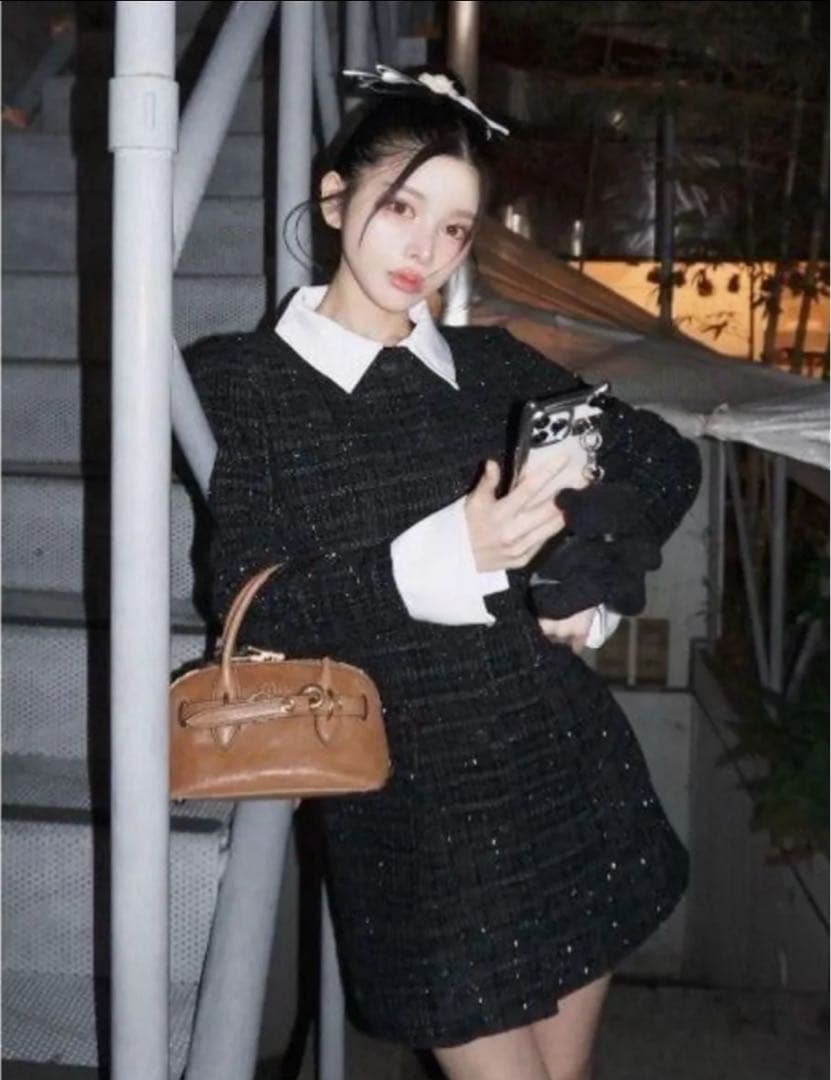 【Darich】ダーリッチ　クラシカルボウタイツイードミニワンピース