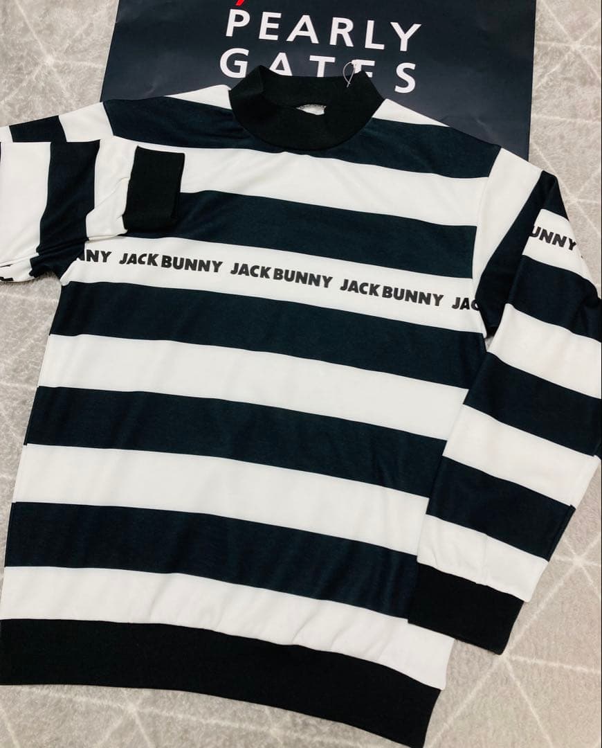 新品 パーリーゲイツ ジャックバニー 裏毛起毛 プルオーバー(4)サイズM/白黒