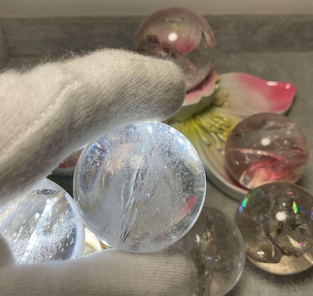 Z215-1半額特価着払いアイリスクォーツ虹入り水晶スフィア蓮花台座セットピンク