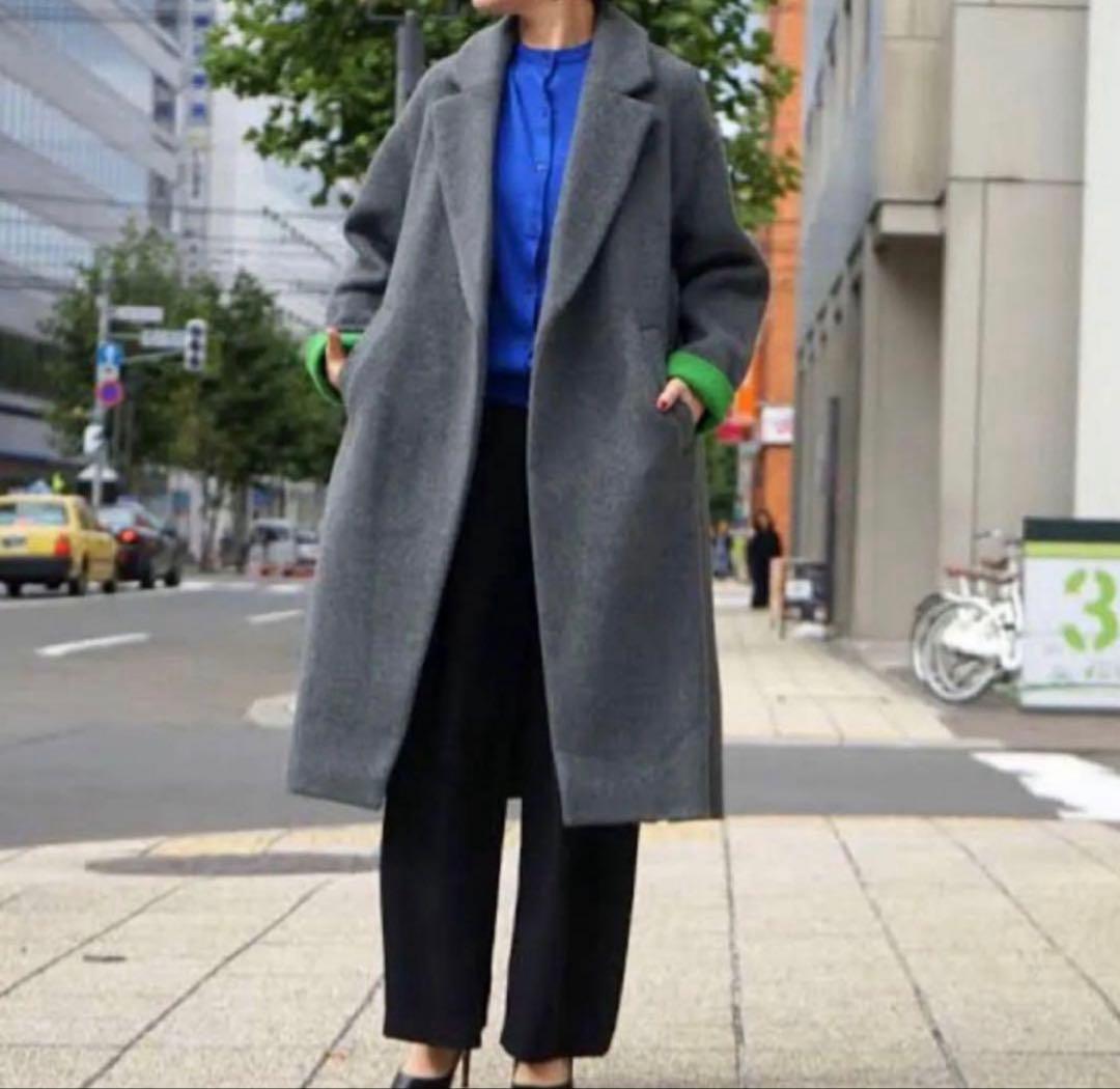 エンフォルド ENFOLD リバーコート ウール バイカラー グレー グリーン