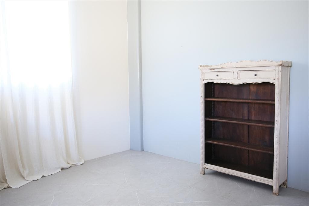 フランスアンティーク木製ブックシェルフ/本棚/飾り棚/食器棚/白色(90-201