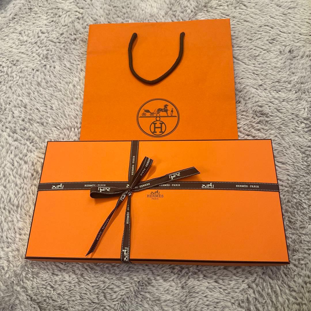 HERMES エルメス　カシミアマフラー　黒/グレー